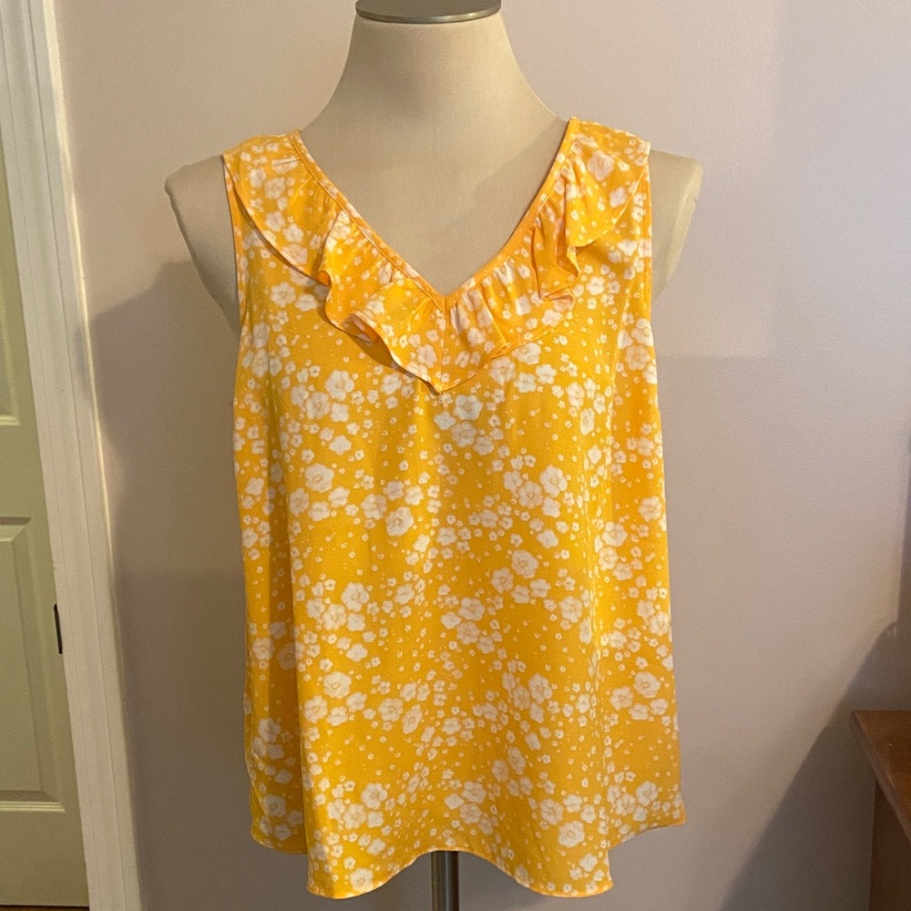 NWT LC Lauren Conrad Yellow Floral Ruffle Tank Top